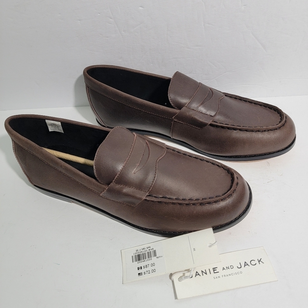 NEW JANIE & JACK Kids Leather Slip-On Shoes Size 4K Brown Leather Sole Unisex